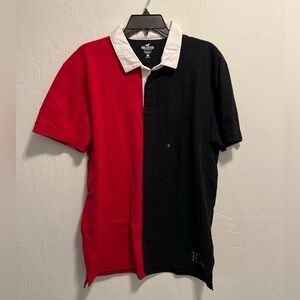 Hollister Men’s Spliced Red and Black Short Sleeve Polo Shirt Size Medium NWT